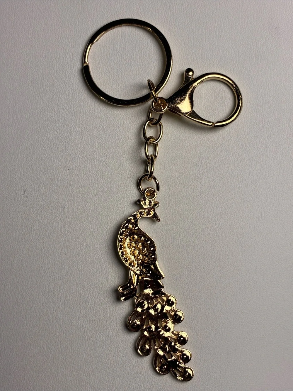 Gold-Tone Blue Peacock Keychain Charm